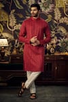 Buy_Kasbah_Red Georgette Embroidered Thread On Work Kurta _at_Aza_Fashions