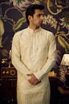 Kasbah_Beige Georgette Embroidered Thread Chikankari Sequin Kurta _at_Aza_Fashions