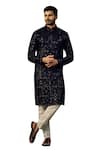 Kasbah_Blue Georgette Embroidered Sequin Geometric Kurta _Online_at_Aza_Fashions