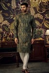 Buy_Kasbah_Black Silk Embroidered Thread Chikankari Floral Kurta _at_Aza_Fashions