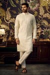 Buy_Kasbah_White Georgette Embroidered Mirror Chikankari Work Kurta _at_Aza_Fashions