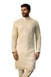 Kasbah_White Georgette Embroidered Mirror Chikankari Work Kurta _at_Aza_Fashions