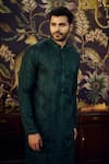 Kasbah_Green Silk Embroidered Thread Horse Figure Kurta _Online_at_Aza_Fashions