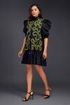 Buy_Deepika Arora_Black Cotton High Neck Contrasting Pleated Frill Dress _Online_at_Aza_Fashions