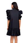 Shop_Deepika Arora_Black Cotton High Neck Contrasting Pleated Frill Dress _Online_at_Aza_Fashions