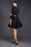 Shop_Deepika Arora_Black Cotton V-neck Pleated Frill Top With Skirt _at_Aza_Fashions