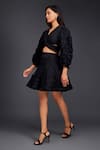 Deepika Arora_Black Cotton V-neck Pleated Frill Top With Skirt _Online_at_Aza_Fashions