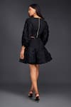 Buy_Deepika Arora_Black Cotton V-neck Pleated Frill Top With Skirt _Online_at_Aza_Fashions