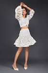 Buy_Deepika Arora_White Cotton V-neck Pleated Frill Top And Skirt Set _Online_at_Aza_Fashions