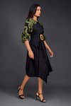 Buy_Deepika Arora_Black Cotton Round Pleated Frill Dress With Belt 