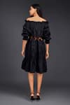 Shop_Deepika Arora_Black Cotton Off Shoulder Tonal Frill Cut Out Dress _at_Aza_Fashions