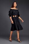 Deepika Arora_Black Cotton Off Shoulder Tonal Frill Cut Out Dress _Online_at_Aza_Fashions