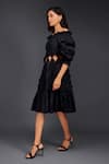 Shop_Deepika Arora_Black Cotton Off Shoulder Tonal Frill Cut Out Dress _Online_at_Aza_Fashions