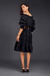 Shop_Deepika Arora_Black Cotton Off Shoulder Tonal Frill Cut Out Dress 