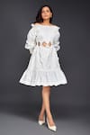 Buy_Deepika Arora_White Cotton Off Shoulder Tonal Pleated Frill Dress _at_Aza_Fashions