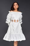 Deepika Arora_White Cotton Off Shoulder Tonal Pleated Frill Dress _Online_at_Aza_Fashions