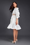 Shop_Deepika Arora_White Cotton Off Shoulder Tonal Pleated Frill Dress _Online_at_Aza_Fashions