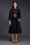 Buy_Deepika Arora_Black Cotton Round Tonal Pleated Frill Shirt Dress _at_Aza_Fashions