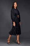 Buy_Deepika Arora_Black Cotton Round Tonal Pleated Frill Shirt Dress _Online_at_Aza_Fashions