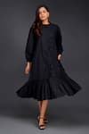 Buy_Deepika Arora_Black Cotton Round Tonal Pleated Frill Shirt Dress 