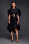 Buy_Deepika Arora_Black Cotton Round Top With Pleated Frill Skirt _at_Aza_Fashions