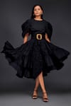 Deepika Arora_Black Cotton Round Top With Pleated Frill Skirt _Online_at_Aza_Fashions