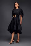 Shop_Deepika Arora_Black Cotton Round Top With Pleated Frill Skirt _Online_at_Aza_Fashions