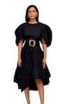 Buy_Deepika Arora_Black Cotton Round Top With Pleated Frill Skirt 