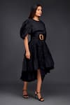 Shop_Deepika Arora_Black Cotton Round Top With Pleated Frill Skirt 