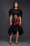 Buy_Deepika Arora_Black Cotton Round Top With Contrasting Pleated Frill Skirt _at_Aza_Fashions