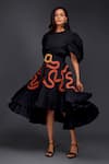 Deepika Arora_Black Cotton Round Top With Contrasting Pleated Frill Skirt _Online_at_Aza_Fashions