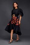 Buy_Deepika Arora_Black Cotton Round Top With Contrasting Pleated Frill Skirt _Online_at_Aza_Fashions