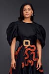 Deepika Arora_Black Cotton Round Top With Contrasting Pleated Frill Skirt _at_Aza_Fashions