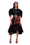 Buy_Deepika Arora_Black Cotton Round Top With Contrasting Pleated Frill Skirt 