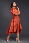 Deepika Arora_Orange Cotton Round Top With Pleated Frill Asymmetric Skirt _at_Aza_Fashions