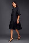 Buy_Deepika Arora_Black Cotton Closed Round Pleated Frill A-line Dress _Online_at_Aza_Fashions