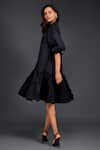 Buy_Deepika Arora_Black Cotton Closed Round Pleated Frill A-line Dress 