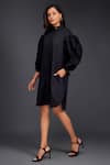 Deepika Arora_Black Cotton Closed Round Pleated Frill Slit Shirt Dress _Online_at_Aza_Fashions