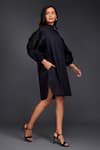 Shop_Deepika Arora_Black Cotton Closed Round Pleated Frill Slit Shirt Dress 