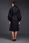 Shop_Deepika Arora_Black Cotton High Neck Placement Pleated Frill Dress _at_Aza_Fashions