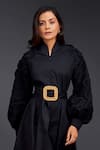 Buy_Deepika Arora_Black Cotton High Neck Placement Pleated Frill Dress _Online_at_Aza_Fashions