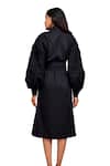 Deepika Arora_Black Cotton High Neck Placement Pleated Frill Dress _at_Aza_Fashions