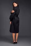Shop_Deepika Arora_Black Cotton High Neck Placement Pleated Frill Dress 