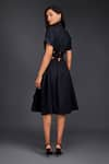 Shop_Deepika Arora_Black Cotton Turtle Pleated Frill A-line Button Down Dress _at_Aza_Fashions