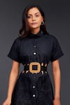 Deepika Arora_Black Cotton Turtle Pleated Frill A-line Button Down Dress _Online_at_Aza_Fashions