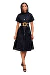 Buy_Deepika Arora_Black Cotton Turtle Pleated Frill A-line Button Down Dress _Online_at_Aza_Fashions