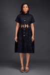 Buy_Deepika Arora_Black Cotton Turtle Pleated Frill A-line Button Down Dress 