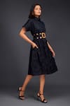 Shop_Deepika Arora_Black Cotton Turtle Pleated Frill A-line Button Down Dress 