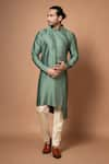 Priyanka Haralalka_Green Silk/cotton Silk Embroidered Floral Bundi And Kurta Set _at_Aza_Fashions