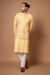 Priyanka Haralalka_Yellow Ruby Cotton/cotton Silk Embroidered Floral Zardozi Bundi _Online_at_Aza_Fashions